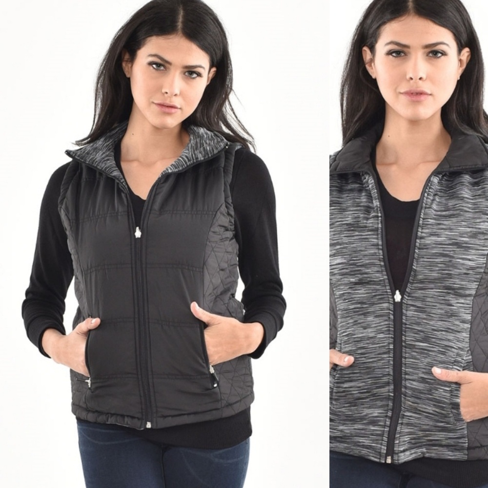 🖤Black & Charcoal Reversible Puffer Vest - Picture 2 of 6